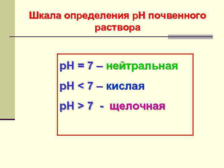 Шкала определения р. Н почвенного раствора р. Н = 7 – нейтральная р. Н