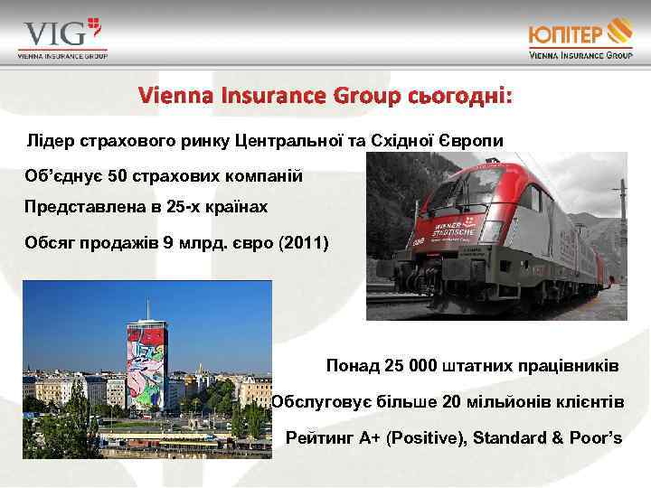 Vienna Insurance Group сьогодні: Лідер страхового ринку Центральної та Східної Європи Об’єднує 50 страхових