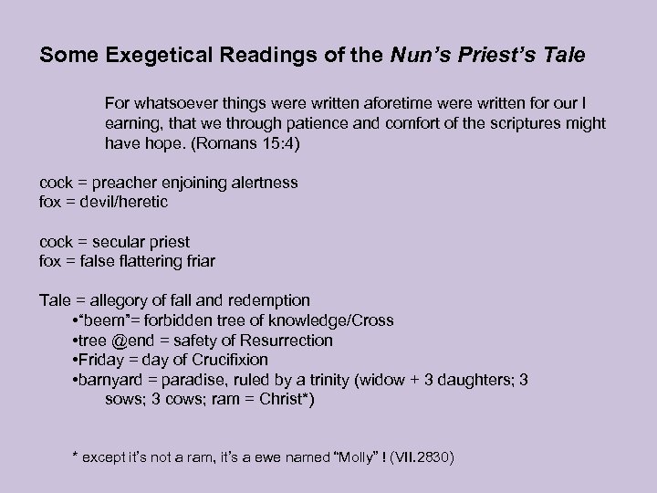 Some Exegetical Readings of the Nun’s Priest’s Tale For whatsoever things were written aforetime