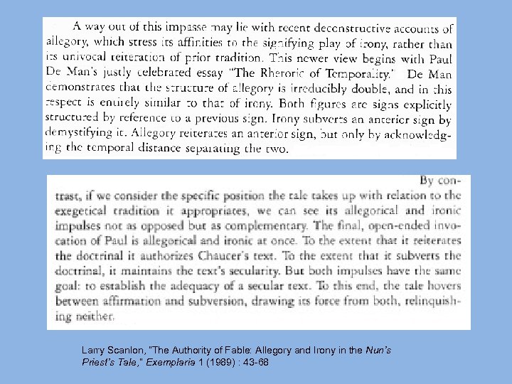 Larry Scanlon, “The Authority of Fable: Allegory and Irony in the Nun’s Priest’s Tale,