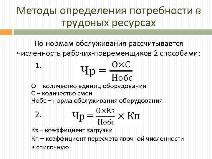 Определить потребность. Методы определения численности трудовых ресурсов. Как определяется численность персонала. Формулы по трудовым ресурсам организации. Планирование потребностей ресурсов в трудовой..