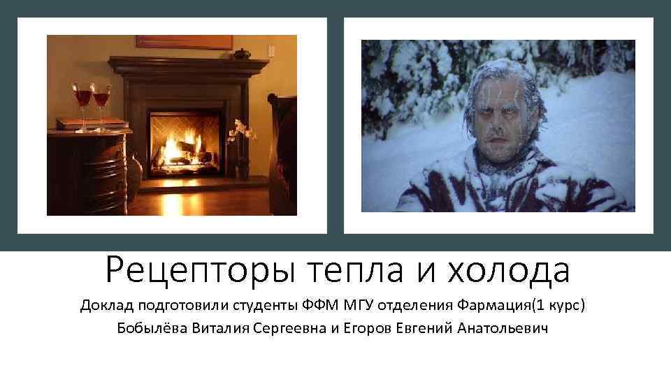 Рецепторы тепла и холода Доклад подготовили студенты ФФМ МГУ отделения Фармация(1 курс) Бобылёва Виталия