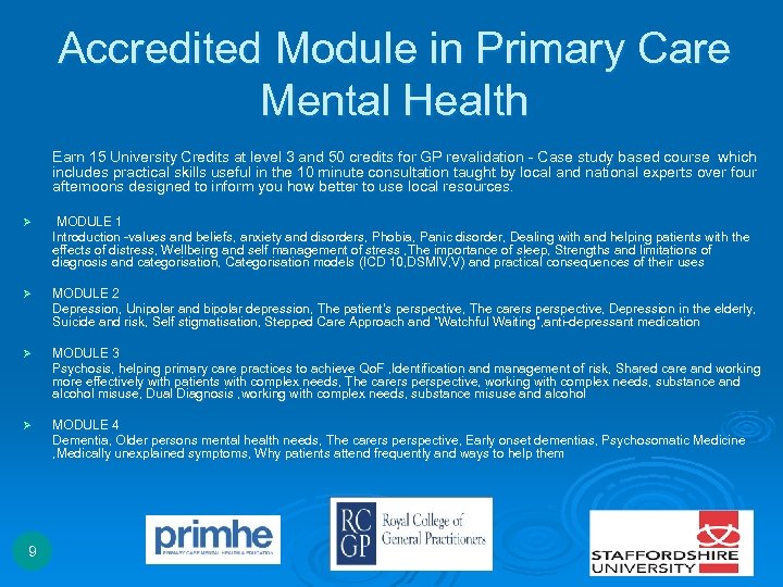 Accredited Module in Primary Care Mental Health Earn 15 University Credits at level 3