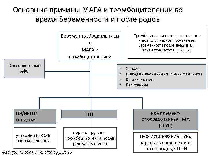 Основные причины МАГА и тромбоцитопении во время беременности и после родов Беременные/родильницы с МАГА