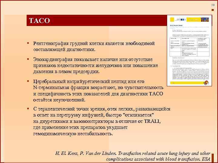 30 ТАСО § Рентгенография грудной клетки является необходимой составляющей диагностики. § Эхокардиография показывает наличие