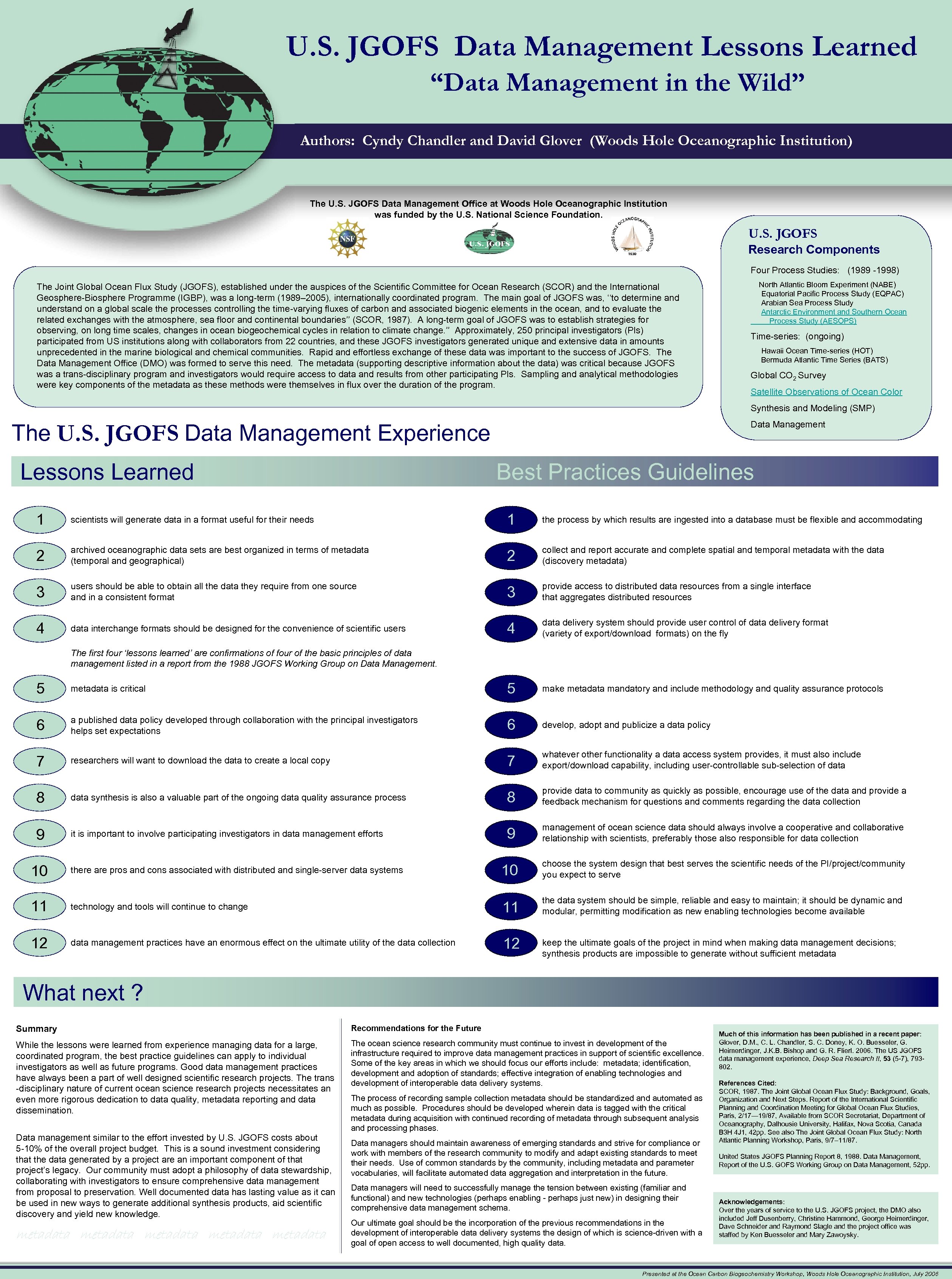 U. S. JGOFS Data Management Lessons Learned “Data Management in the Wild” Authors: Cyndy