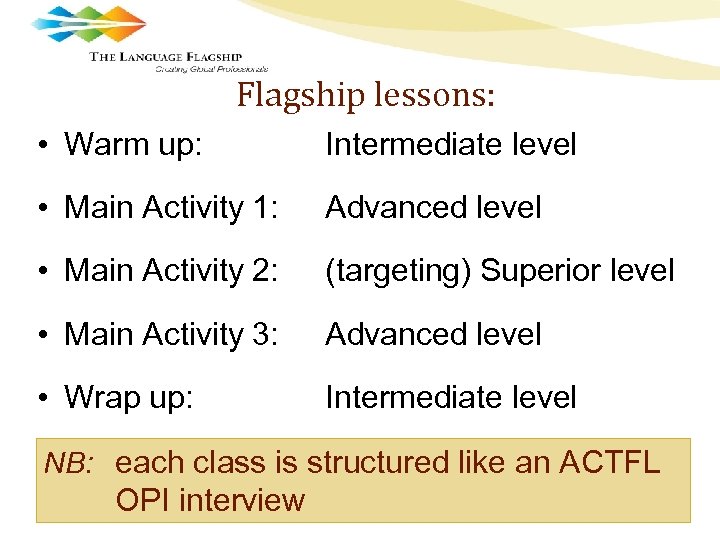 Flagship lessons: • Warm up: Intermediate level • Main Activity 1: Advanced level •