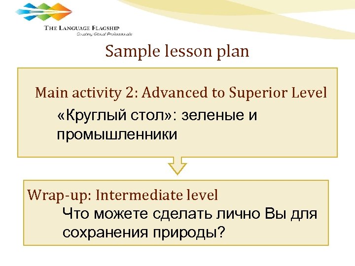 Sample lesson plan Main activity 2: Advanced to Superior Level «Круглый стол» : зеленые