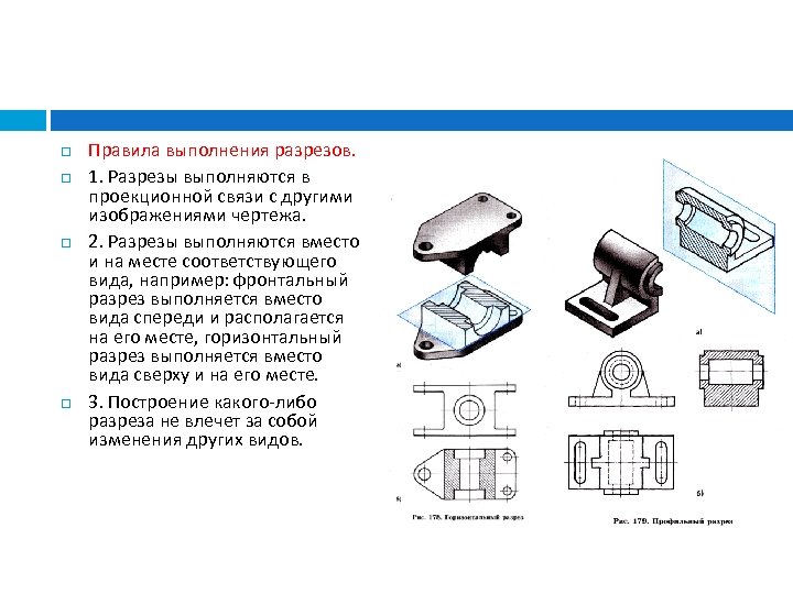  Правила выполнения разрезов. 1. Разрезы выполняются в проекционной связи с другими изображениями чертежа.