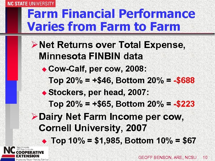 Farm Financial Performance Varies from Farm to Farm Ø Net Returns over Total Expense,