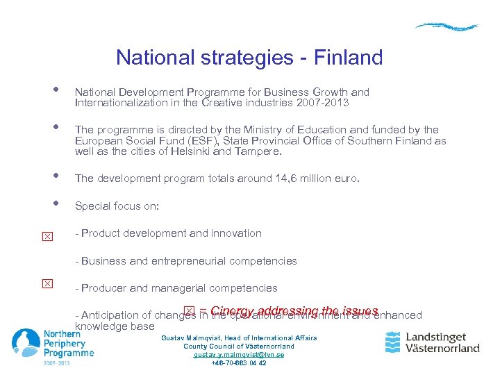 National strategies - Finland • • National Development Programme for Business Growth and Internationalization