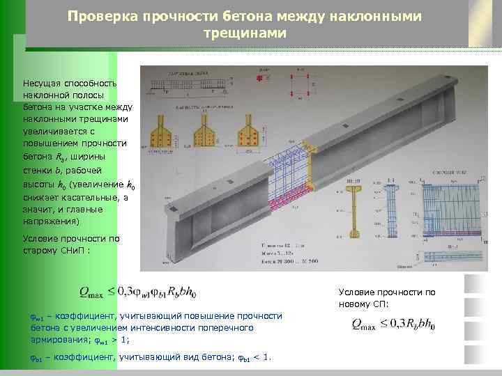 Проверка прочности бетона между наклонными трещинами Несущая способность наклонной полосы бетона на участке между