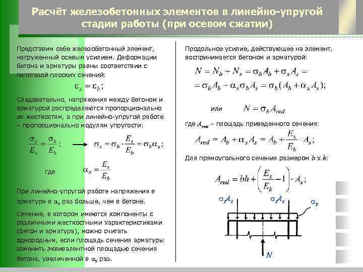 Расчёт железобетонных элементов в линейно-упругой стадии работы (при осевом сжатии) Представим себе железобетонный элемент,