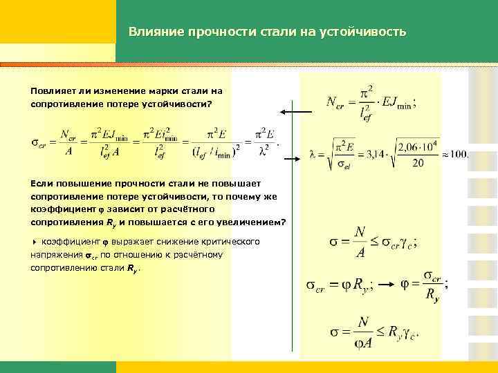 Влияние прочности стали на устойчивость Повлияет ли изменение марки стали на сопротивление потере устойчивости?