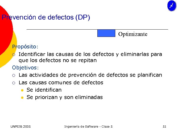Prevención de defectos (DP) Optimizante Propósito: ¡ Identificar las causas de los defectos y