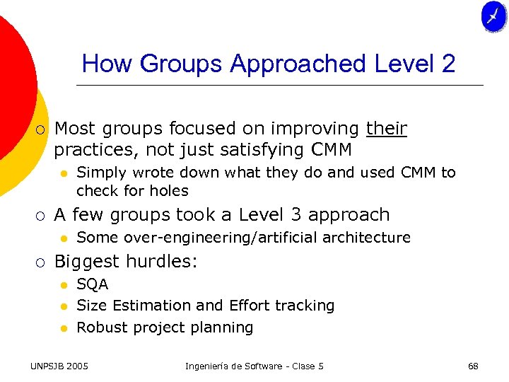 How Groups Approached Level 2 ¡ Most groups focused on improving their practices, not