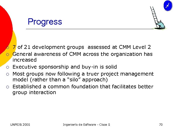 Progress ¡ ¡ ¡ 7 of 21 development groups assessed at CMM Level 2