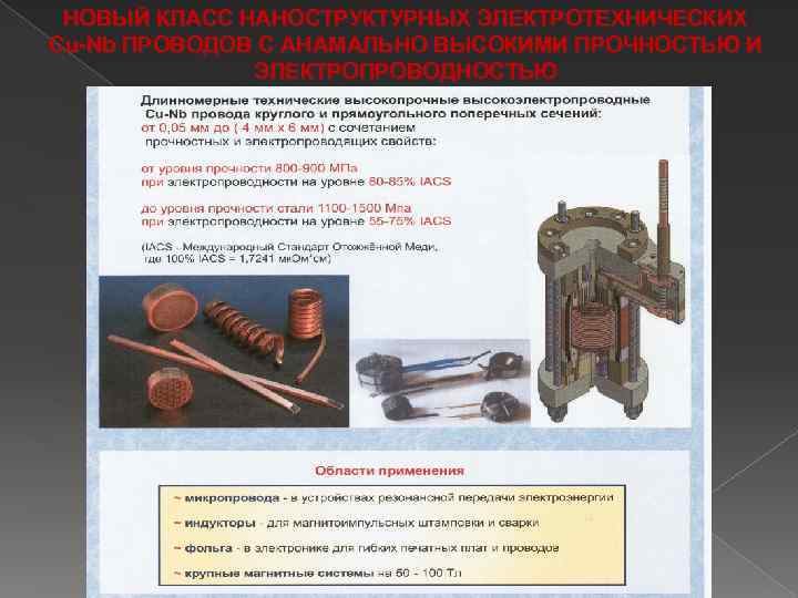 НОВЫЙ КЛАСС НАНОСТРУКТУРНЫХ ЭЛЕКТРОТЕХНИЧЕСКИХ Cu-Nb ПРОВОДОВ С АНАМАЛЬНО ВЫСОКИМИ ПРОЧНОСТЬЮ И ЭЛЕКТРОПРОВОДНОСТЬЮ 