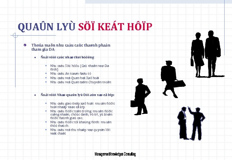 QUAÛN LYÙ SÖÏ KEÁT HÔÏP Thoûa maõn nhu caàu caùc thaønh phaàn tham gia