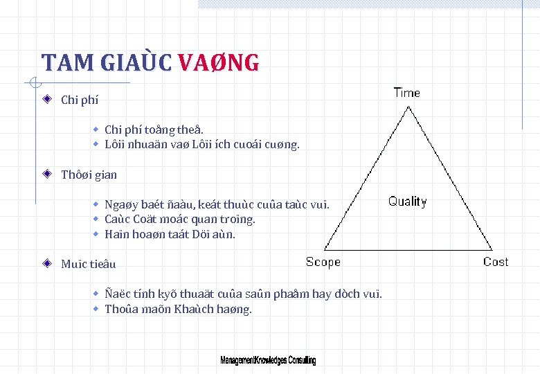 TAM GIAÙC VAØNG Chi phí w Chi phí toång theå. w Lôiï nhuaän vaø