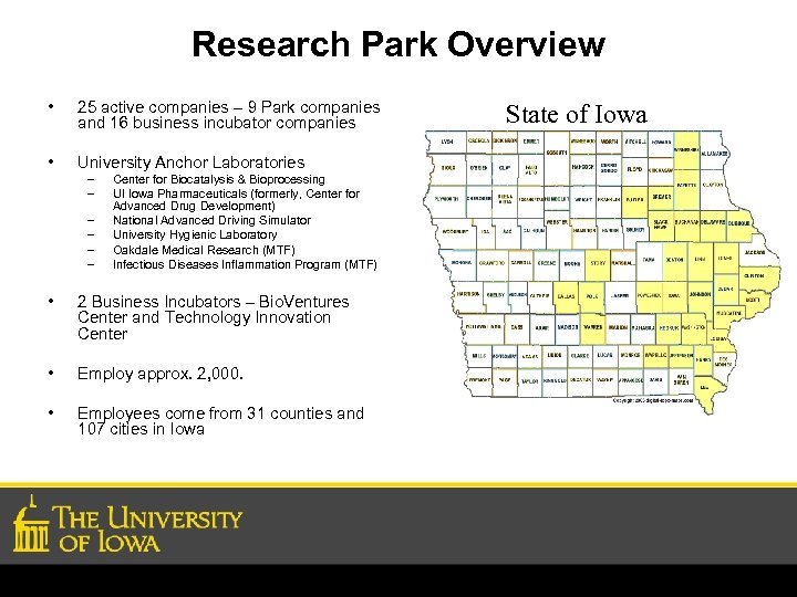 Research Park Overview • 25 active companies – 9 Park companies and 16 business