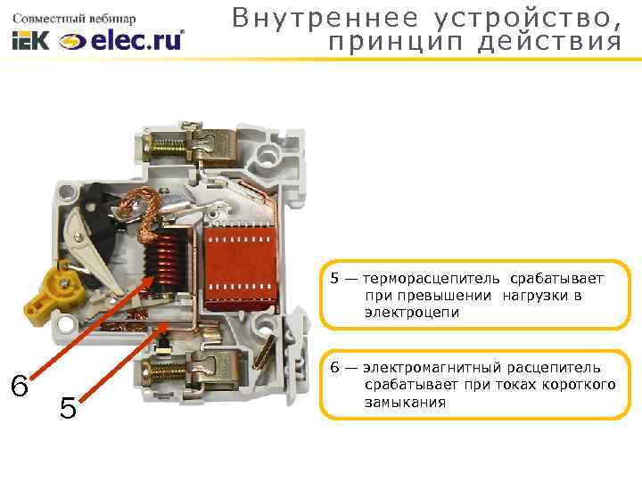 Внутр еннее уст ройство, принцип де йствия 5 — терморасцепитель срабатывает при превышении нагрузки