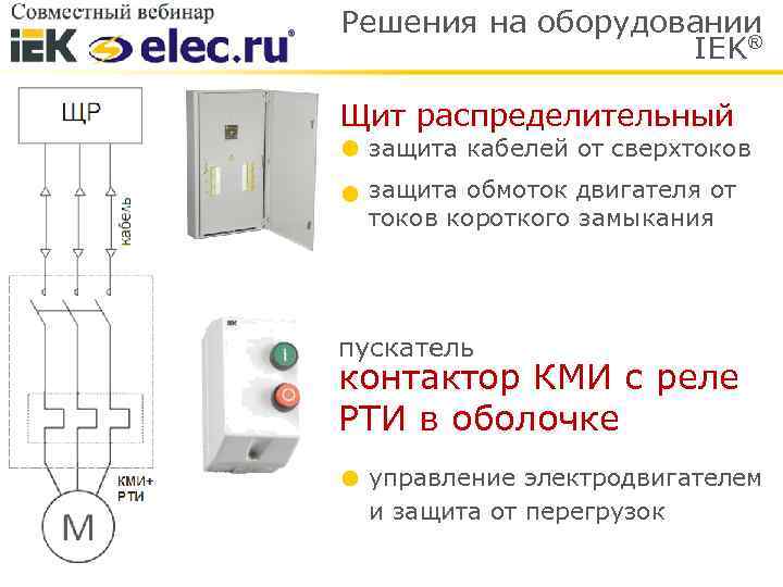 Решения на оборудовании IEK® Щит распределительный защита кабелей от сверхтоков защита обмоток двигателя от