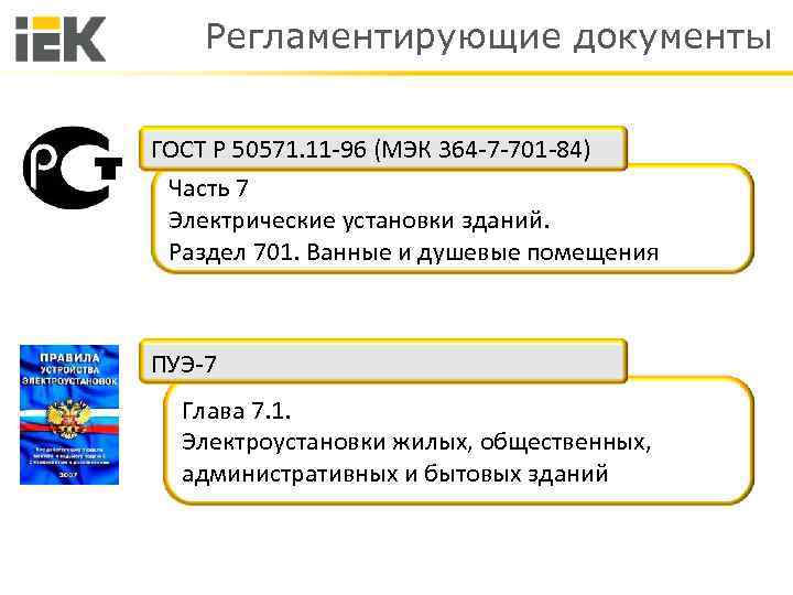 Регламентирующие документы ГОСТ Р 50571. 11 -96 (МЭК 364 -7 -701 -84) Часть 7