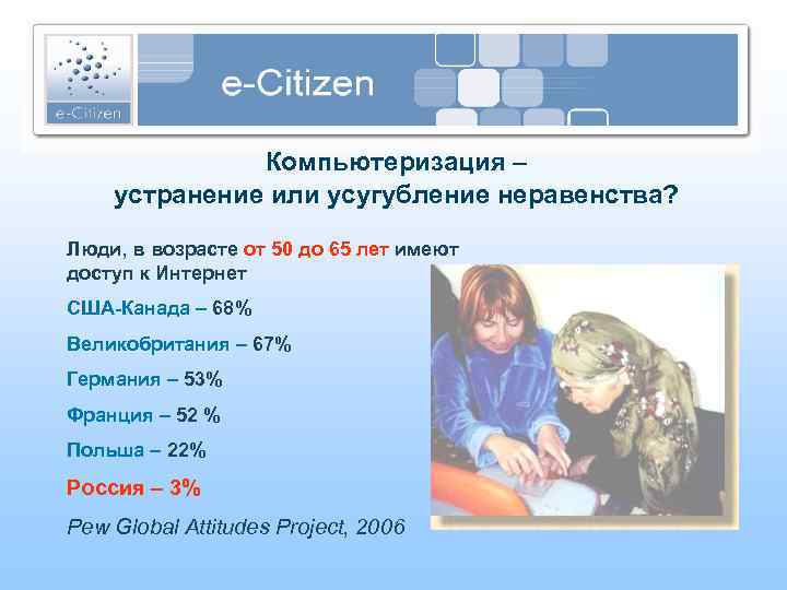Компьютеризация – устранение или усугубление неравенства? Люди, в возрасте от 50 до 65 лет
