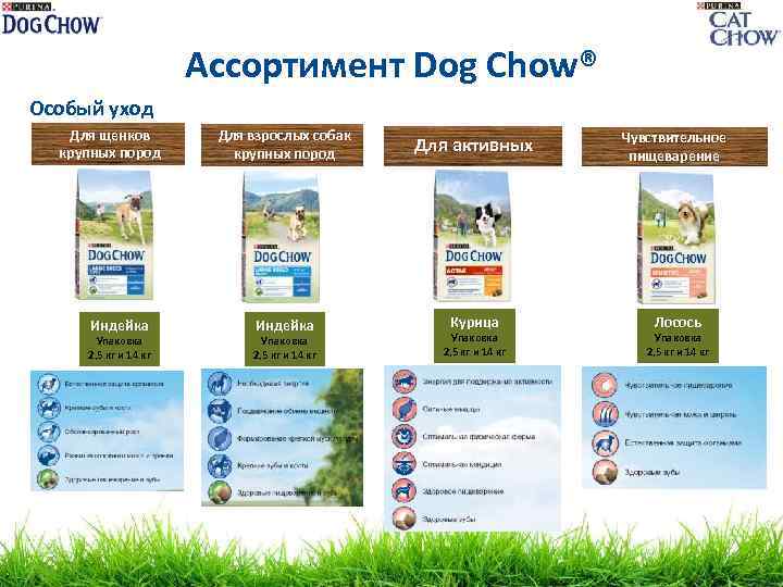 Ассортимент Dog Chow® Особый уход Для щенков крупных пород Индейка Упаковка 2, 5 кг