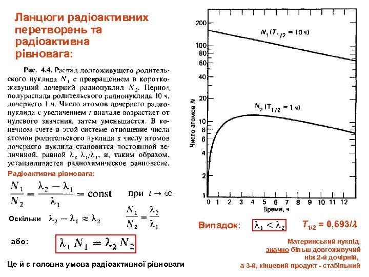 Ланцюги радіоактивних перетворень та радіоактивна рівновага: Радіоактивна рівновага: Оскільки або: Це й є головна