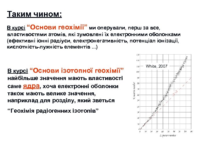 Таким чином: В курсі “Основи геохімії” ми оперували, перш за все, властивостями атомів, які