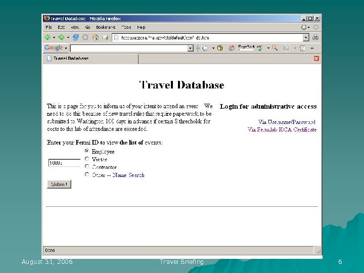 August 31, 2006 Travel Briefing 6 