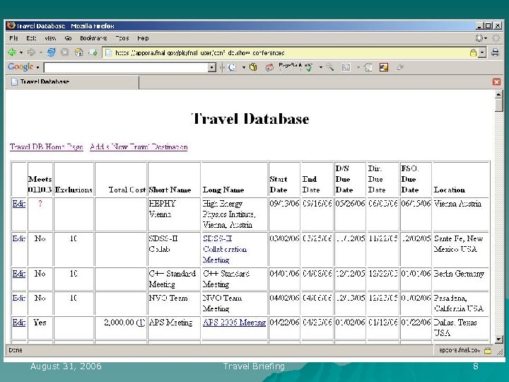 August 31, 2006 Travel Briefing 8 