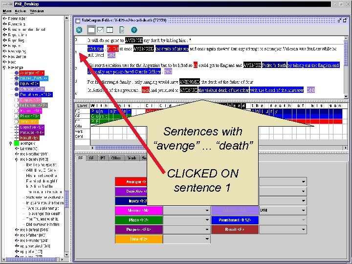 Sentences with “avenge”. . . “death” CLICKED ON sentence 1 