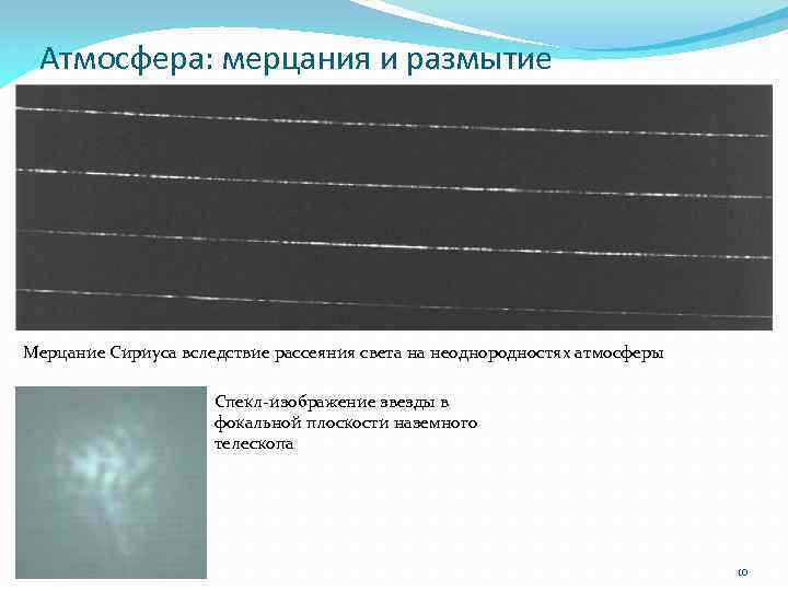 Атмосфера: мерцания и размытие Мерцание Сириуса вследствие рассеяния света на неоднородностях атмосферы Спекл-изображение звезды