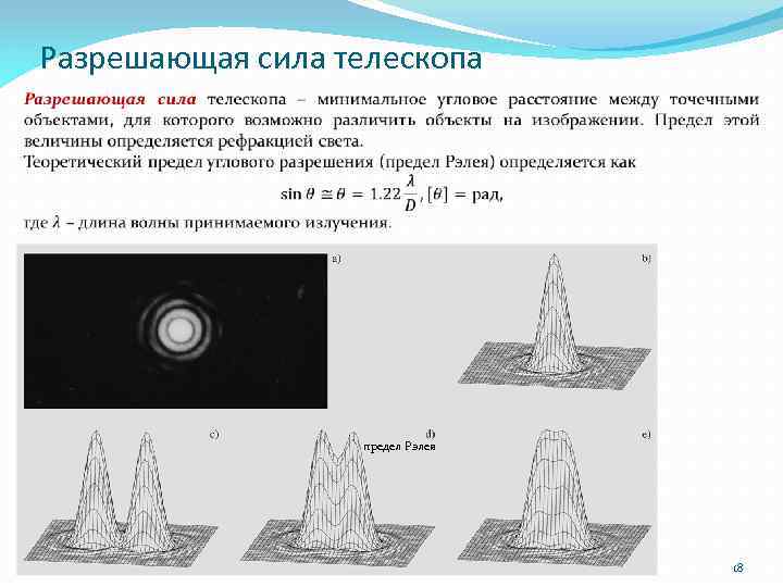 Разрешающая сила телескопа предел Рэлея 18 