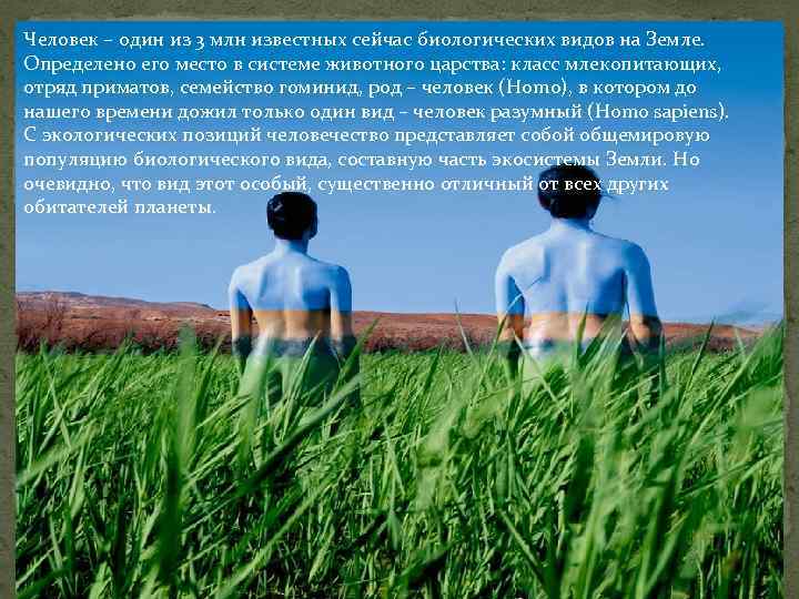 Человек – один из 3 млн известных сейчас биологических видов на Земле. Определено его