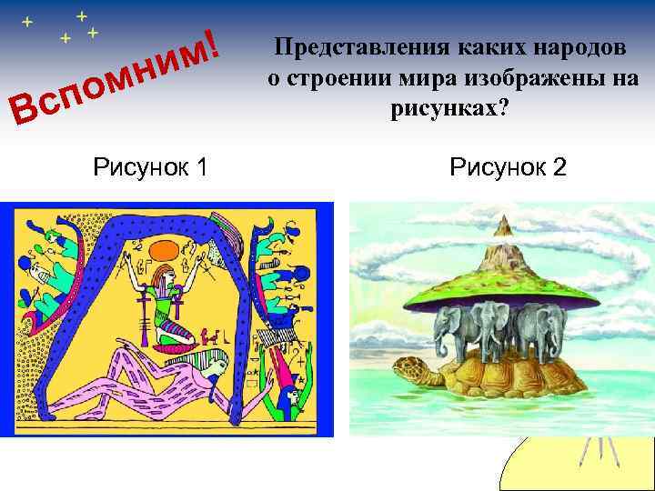 м! ни ом сп В Представления каких народов о строении мира изображены на рисунках?