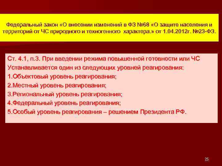 Федеральный закон «О внесении изменений в ФЗ № 68 «О защите населения и территорий