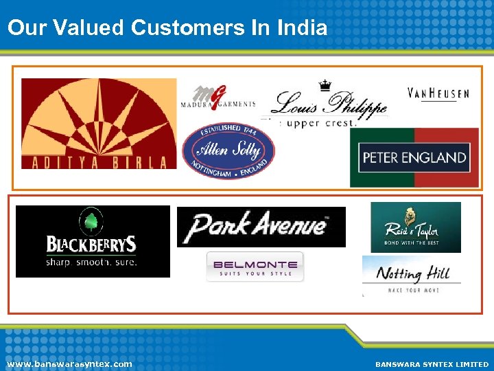 Our Valued Customers In India www. banswarasyntex. com BANSWARA SYNTEX LIMITED 
