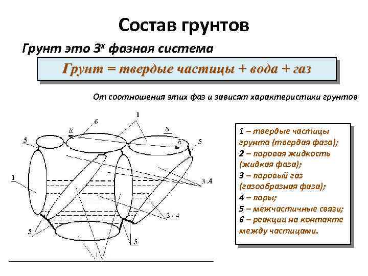 Состав грунтов Грунт это 3 х фазная система Грунт = твердые частицы + вода