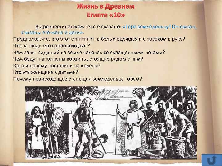 Жизнь в Древнем Египте « 10» В древнеегипетском тексте сказано: «Горе земледельцу! Он связан,