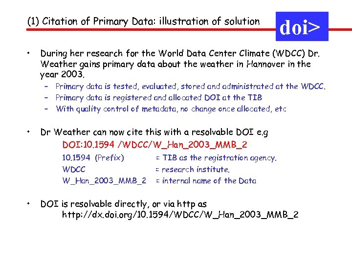 (1) Citation of Primary Data: illustration of solution • doi> During her research for