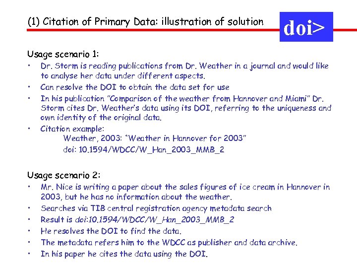 (1) Citation of Primary Data: illustration of solution doi> Usage scenario 1: • •