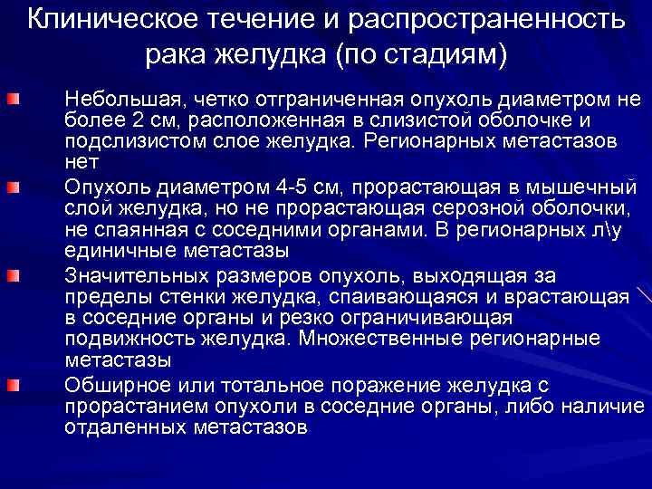 Клиническое течение и распространенность рака желудка (по стадиям) Небольшая, четко отграниченная опухоль диаметром не