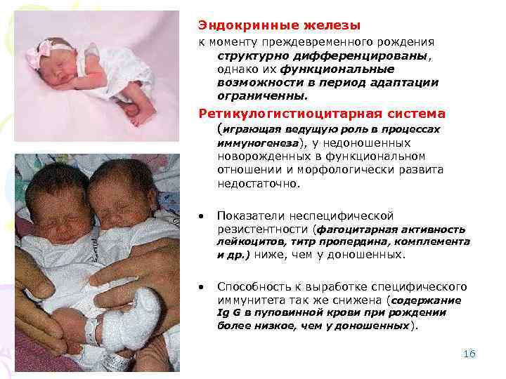 Эндокринные железы к моменту преждевременного рождения структурно дифференцированы, однако их функциональные возможности в период