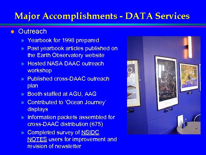 Major Accomplishments - DATA Services l Outreach » Yearbook for 1998 prepared » Past