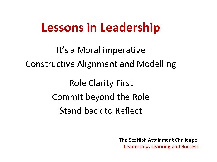 Lessons in Leadership It’s a Moral imperative Constructive Alignment and Modelling Role Clarity First
