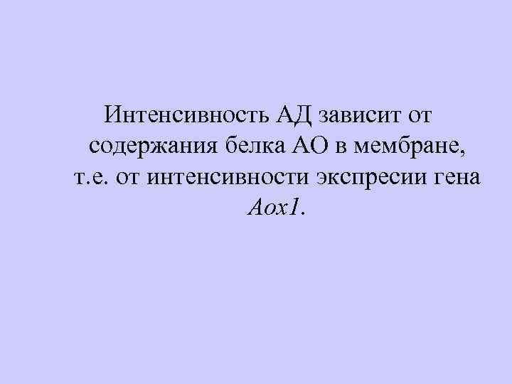 Интенсивность АД зависит от содержания белка АО в мембране, т. е. от интенсивности экспресии